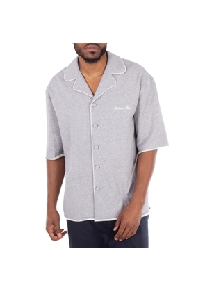 Balmain Mens Grey Cotton Shirt With Embroidered Logo