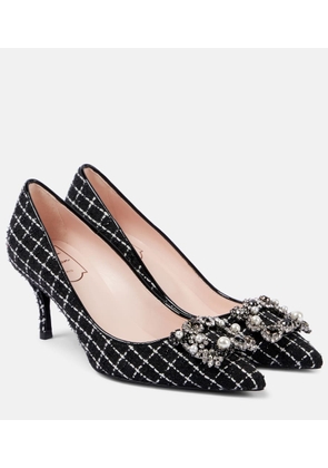 Roger Vivier Flower Strass 65 leather-trimmed boucle pumps