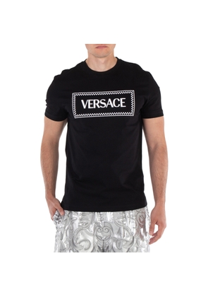 Versace Mens Black Logo-Embroidered Cotton T-Shirt
