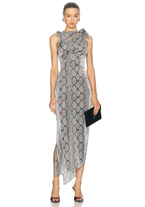 Coperni Asymmetric Flower Gown in Print Snake - Grey. Size L (also in ).