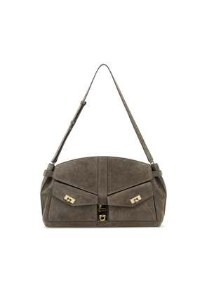 Ferragamo Grey Suede Shoulder Bag