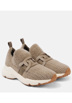 Tod's Leather-trimmed knit sneakers