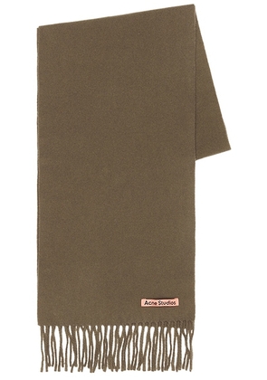 Acne Studios Canada Skinny Scarf in Khaki Green - Army,Brown. Size all.