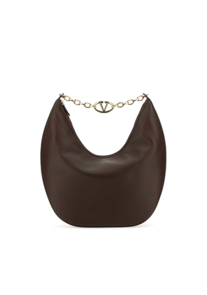 Valentino Garavani Brown Leather Medium Vlogo Moon Shoulder Bag