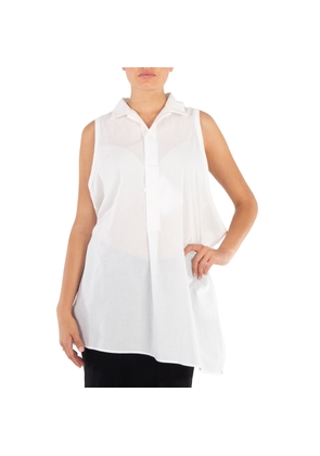 Y'S Ladies White Dropped No Sleeves Blouse, Brand Size 2 (Small)