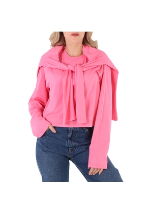 Mm6 Ladies Neon Pink Draped Split-Sleeve Top