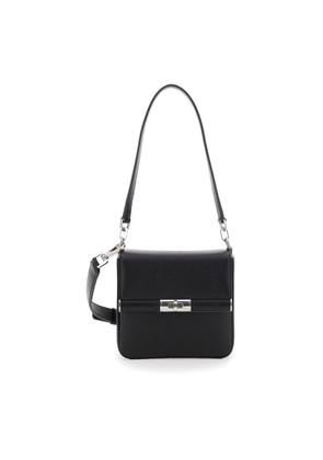 Dolce & Gabbana Marlene Black Shoulder Bag With Twist Closure And Logo On The Back In Hammered Leather Man