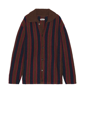 BODE Mohair Stripe Cardigan in Navy & Brown - Brown. Size XL/1X (also in ).