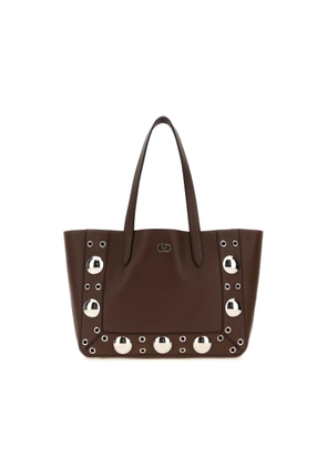 Valentino Garavani Brown Leather Small Nellcote Shopping Bag