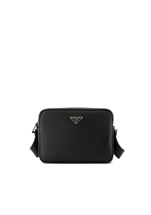Prada Leather Shoulder Bag With Logo Plaque