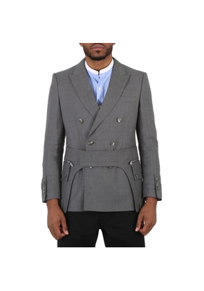 Burberry Charcoal Grey English Fit Wool Tailored Jacket With Cargo Belt Detail