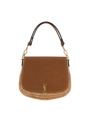 Saint Laurent Two-tone Wicker And Leather Voltaire Handbag