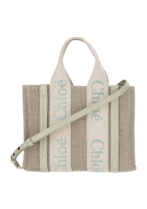 Chloe Small Woody Logo Linen Tote Bag