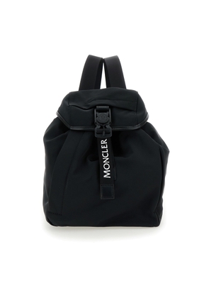 Moncler Trick Black Backpack With Logo Print In Nylon Woman