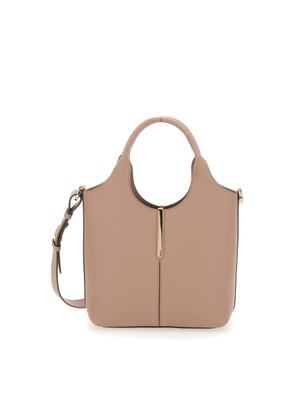 Tod'S Ebr Mini Beige Shoulder Bag With Logo Metal Plate In Leather Woman