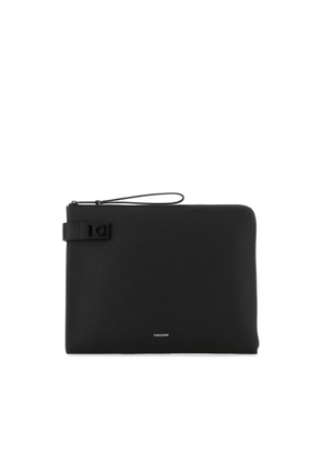 Ferragamo Black Leather Clutch