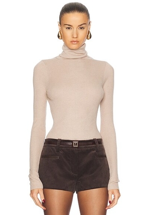 Enza Costa Silk Rib Turtleneck Top in Jute - Nude. Size L (also in M, S, XS).