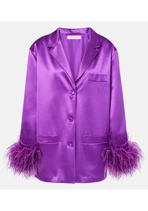 Valentino Feather-trimmed silk satin shirt