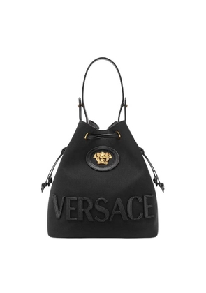 Versace Canvas Bucket Bag With Logo Lettering