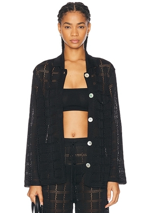 Calle Del Mar Long Sleeve Patchwork Shirt in Black - Black. Size L (also in M).