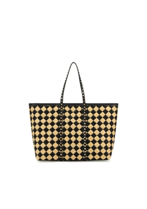 Valentino Garavani Embroidered Raffia Rockstud Shopping Bag