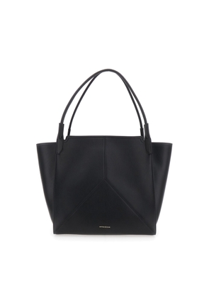 Victoria Beckham Victoria Black Handbag With V Stitching On The Front And Embossed Logo Lettering On The Front In Leather
