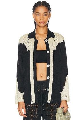 Calle Del Mar Western Pointelle Shirt in Black & Jasmine - Black. Size L (also in ).