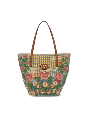 Valentino Garavani Embroidered Raffia Vlogo Signature Shopping Bag