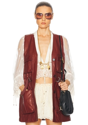Chloe Long Belted Utilitarian Waistcoat in Faded Mahogany - Burgundy. Size 38 (also in ).