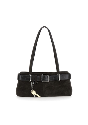 Osoi Brocle Brown Shoulder Bag With Belt And Pendant Key Details In Suede