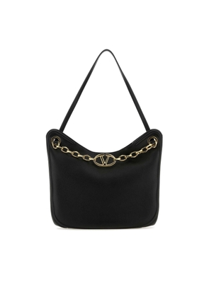Valentino Garavani Black Leather Vlogo Moon Shopping Bag