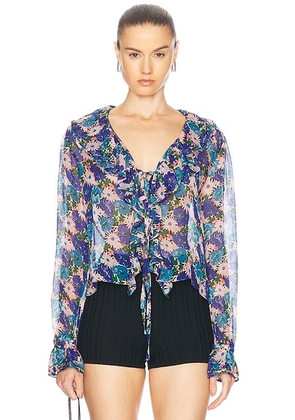 BODE Daisy Blouse in Blue Multi - Blue. Size M (also in S, XS).