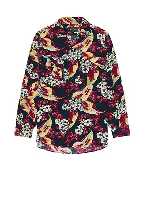 Beams Plus Work Classic Fit Corduroy Discharge Print in Navy - Navy. Size S (also in ).