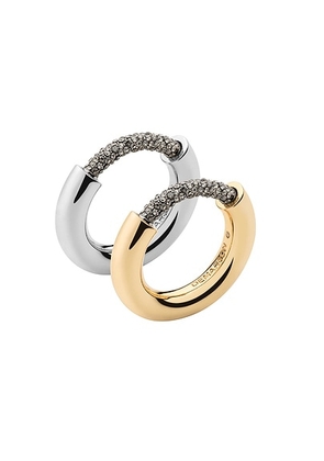 Demarson Bracie Stackable Ring Set in Gold  Silver  & Crystal - Metallic Gold. Size 6 (also in 7, 8).