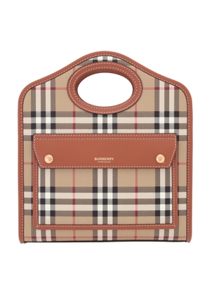 Burberry Ladies Briar Brown Check And Leather Mini Pocket Bag