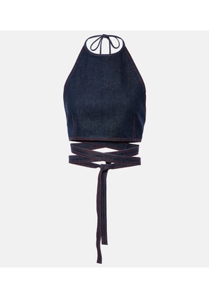 Alaia Halterneck denim crop top