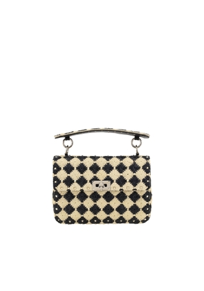 Valentino Garavani Two-Tone Raffia Medium Rockstud Spike Handbag