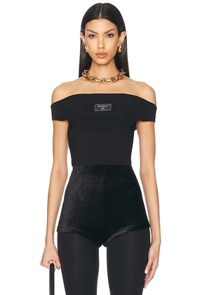 BALMAIN Boat Neck Double Collar Knit Crop Top in Noir - Black. Size 34 (also in 40).