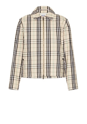 Burberry Flannel Zip Through Harrington in Husk IP Check - Beige. Size M (also in S).