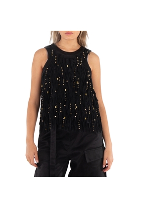 Sacai Ladies Black Beaded Fringe Lace Tank Top, Brand Size 1