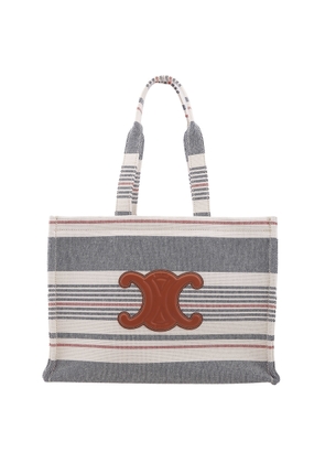 Celine Large Cabas Thais In Striped Textile And Calfskin