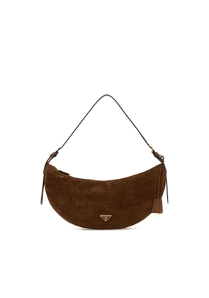 Brown Suede Large Prada Demi-Lune Crossbody Bag