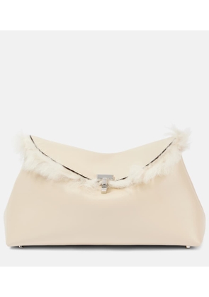 Toteme T-Lock shearling-lined leather clutch