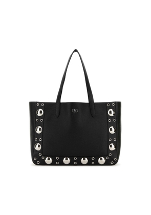 Valentino Garavani Black Leather Vlogo Signature Shopping Bag
