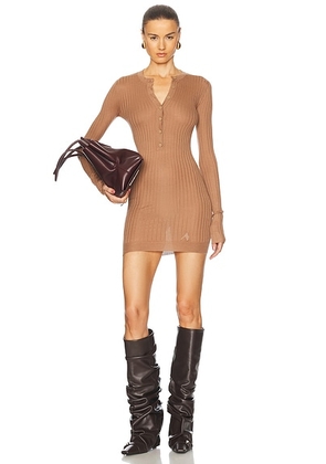 THE ATTICO Long Sleeve Mini Dress in Camel - Tan. Size 44 (also in ).