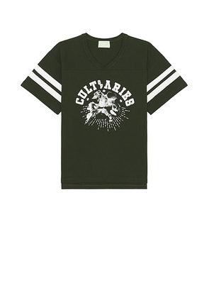 Aries Cult Of Varsity Tee in Forest Green - Dark Green. Size L (also in M, S, XL/1X).