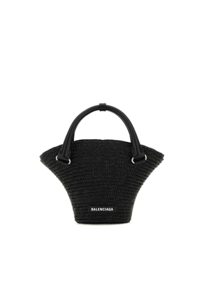 Balenciaga Black Straw Mini Beach Handbag