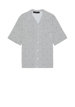 Amiri MA Pinstripe Camp Shirt in Black - Black. Size M (also in S).