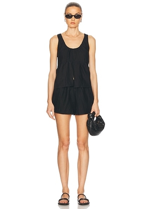 Deiji Studios Gathered Linen Set in Black - Black. Size M/L (also in ).