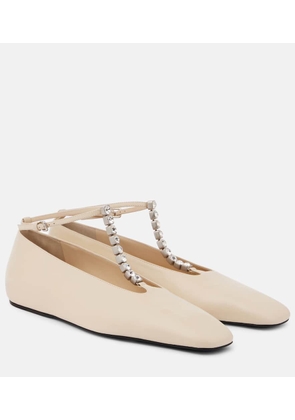 Jil Sander Crystal-embellished leather ballet flats